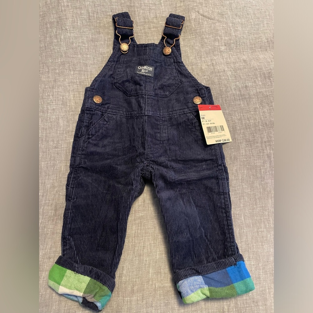 OshKosh B’Gosh Blue Corduroy Cotton Overalls NWT 6 mo. size